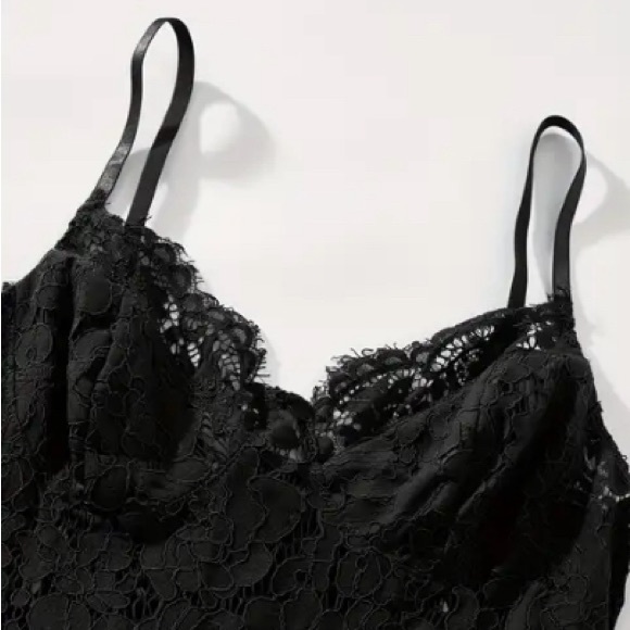 Zipper Lace Cami Dress Black Sexy Sleeveless Scallop Trim Split - Picture 3 of 7